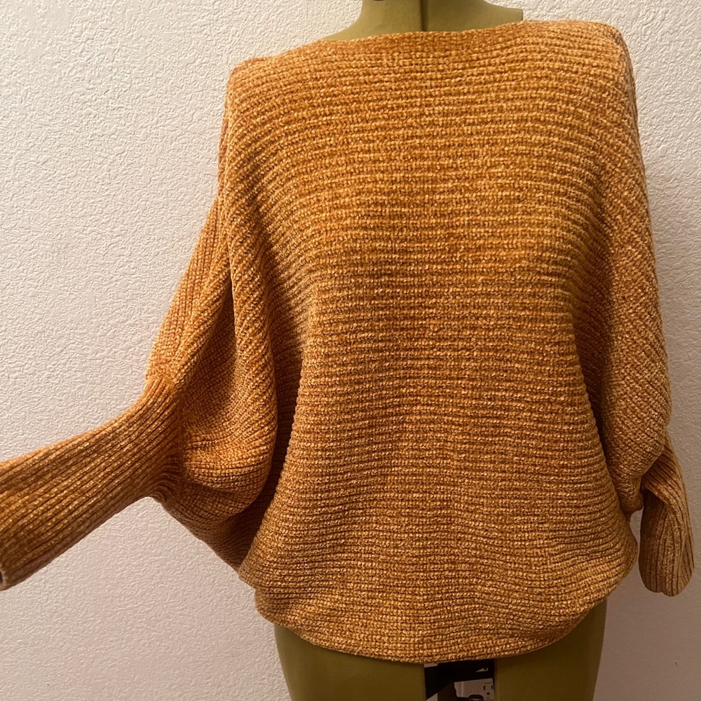 Oversized Chenille Batwing Sleeve Sweater – Mustard Yellow – Size - Small